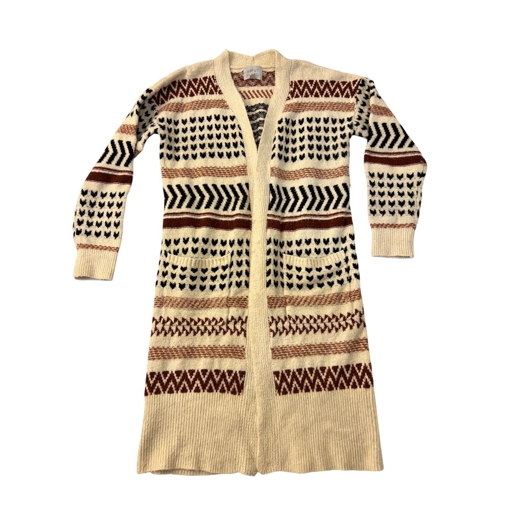 Gypsy Cloud Womens Geometric Southwestern Duster Cardigan Sweater Cream Small